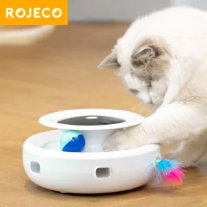 ROJECO צעצוע חכם לחתולים 2 ב-1 – כדור אלקטרוני + נוצה אינטראקטיבית למשחק ללא הפסקה