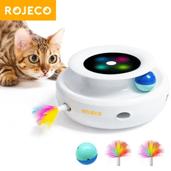 ROJECO צעצוע חכם לחתולים 2 ב-1 – כדור אלקטרוני + נוצה אינטראקטיבית למשחק ללא הפסקה - Image 6