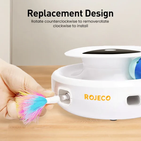 ROJECO צעצוע חכם לחתולים 2 ב-1 – כדור אלקטרוני + נוצה אינטראקטיבית למשחק ללא הפסקה - Image 3